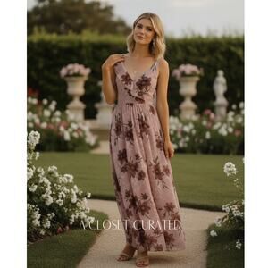Monique Lhuillier Floral Chiffon Maxi Dress Purple 2